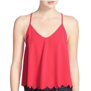 Astr Scalloped Drapped Split Back Oversized Tank Top. Pink Coral Size S #925